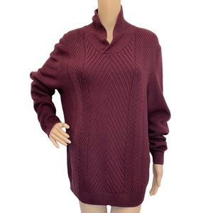 NEW Tasso Elba Wine Knit Split Collar Sweater L
